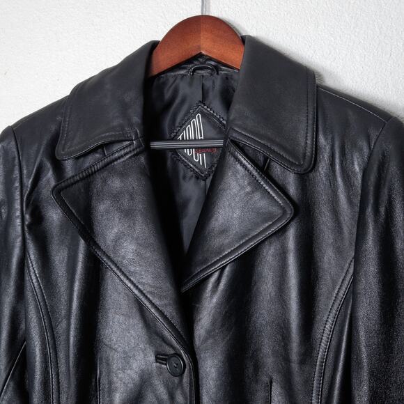 Tibor Leathers Women’s Trench Coat Mob Wife Biker Noir Black Genuine Leather M - Picture 3 of 16